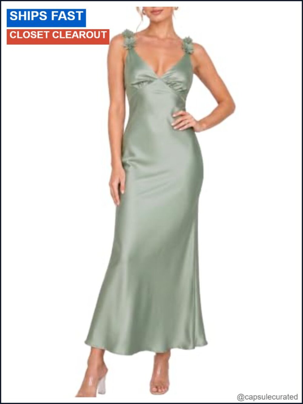 Satin V Neck Midi Dress Sleeveless Formal Wedding Guest